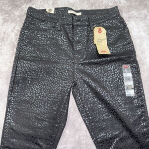 Levis 721 High-Rise Skinny Jeans Womens 14 32 Black Leopard Stretch NEW
